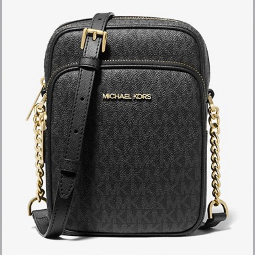 MICHAEL KORS Jet Set Travel Medium Logo Crossbody Bag Black signature co…